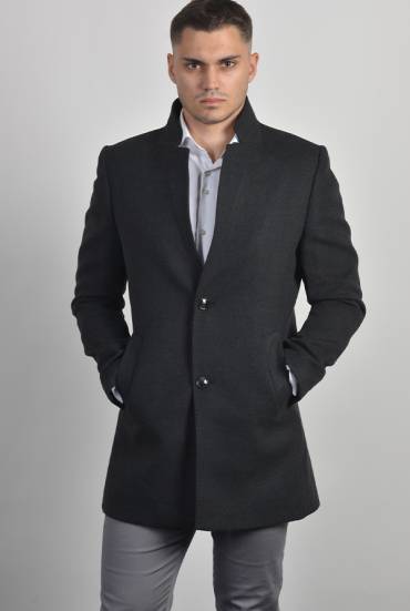 Muški kaput sa podignutom kragnom - CRNI