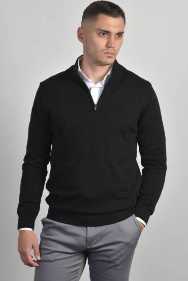 Muški džemper polu zip - CRNA