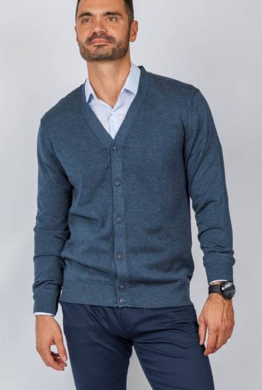 Muški džemper sa dugmadima  - PLAVI