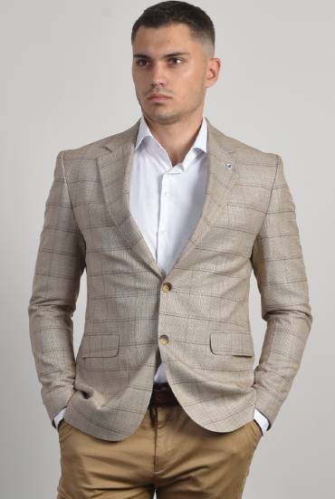 Muški sako karirani - SVETLO KREM