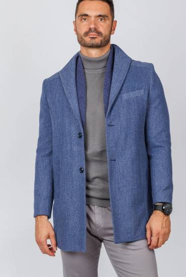 Muški kaput sa šal kragnom - PLAVI