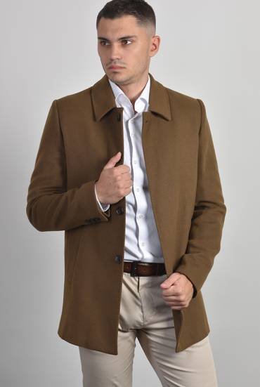 Muški kaput sa visokim kopčanjem - TAMNO OKER