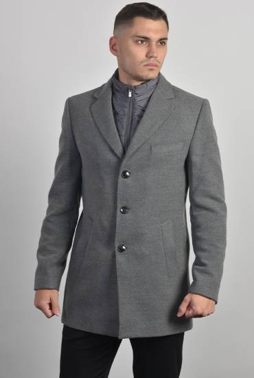 Muški kaput sa šuškavom kragnom - SIVI