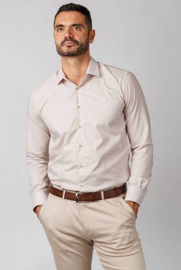 Muška SLIM FIT košulja – belo bež pruge