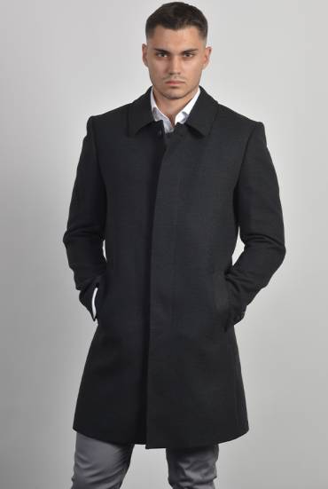 Muški kaput sa visokim kopčanjem - TAMNO SIVI