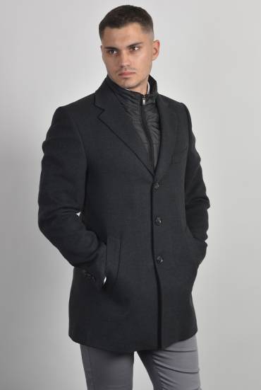 Muški kaput sa šuškavom kragnom - TAMNO SIVI